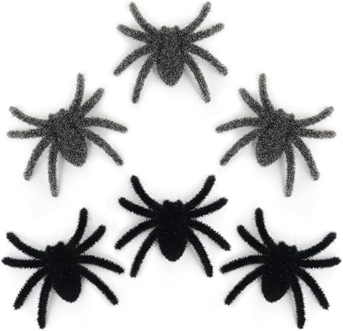 Miniatura 1 de Decoración de araña de Halloween, araña falsa de plástico peluda para decoración de Halloween, carnaval, accesorios de broma de miedo (negro + gris,