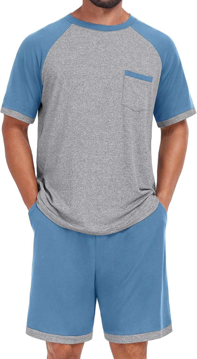 NUOKESASI Mens Pajamas Set Sleepwear Soft Comfy Short Sleeve Loungewear