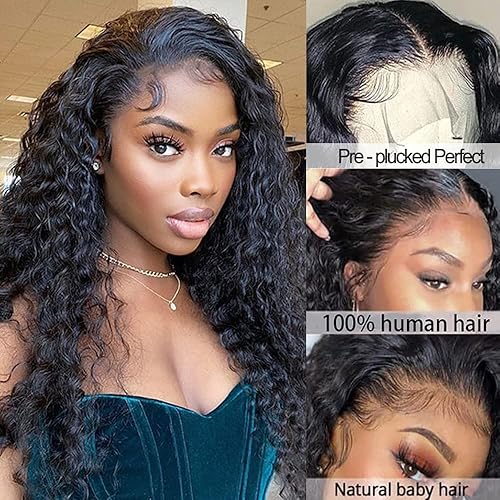 Miniatura 2 de Pelucas de cabello humano con encaje frontal de onda profunda prearrancada con cabello de bebé, pelucas brasileñas mojadas y onduladas, densidad del