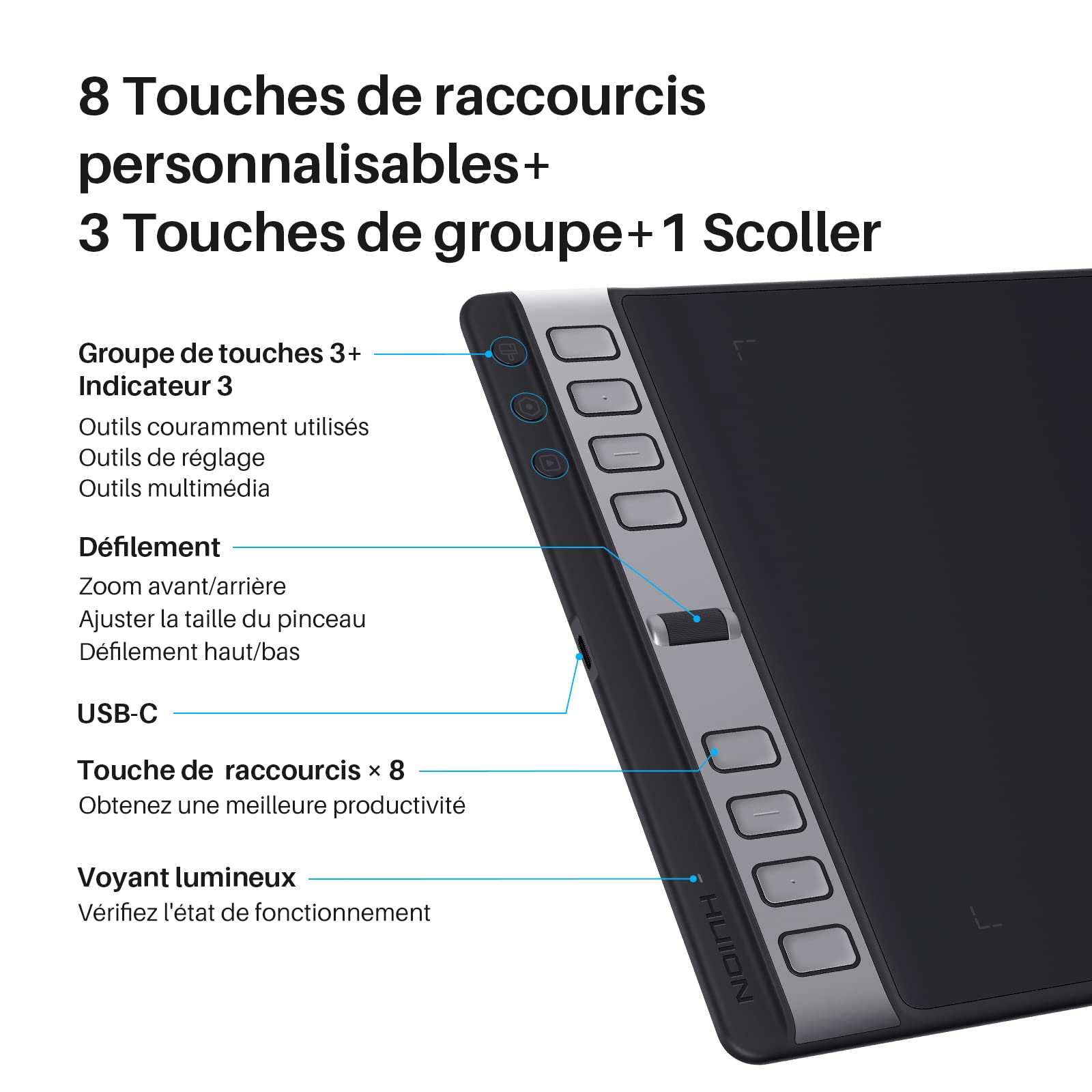Huion Inspiroy 2 L Tablette Dessin Graphique 10,5 x 6,56 Pouces avec Stylet PW110 Sans Pile pour Mac Windows ChromeOs HarmonyOs Android