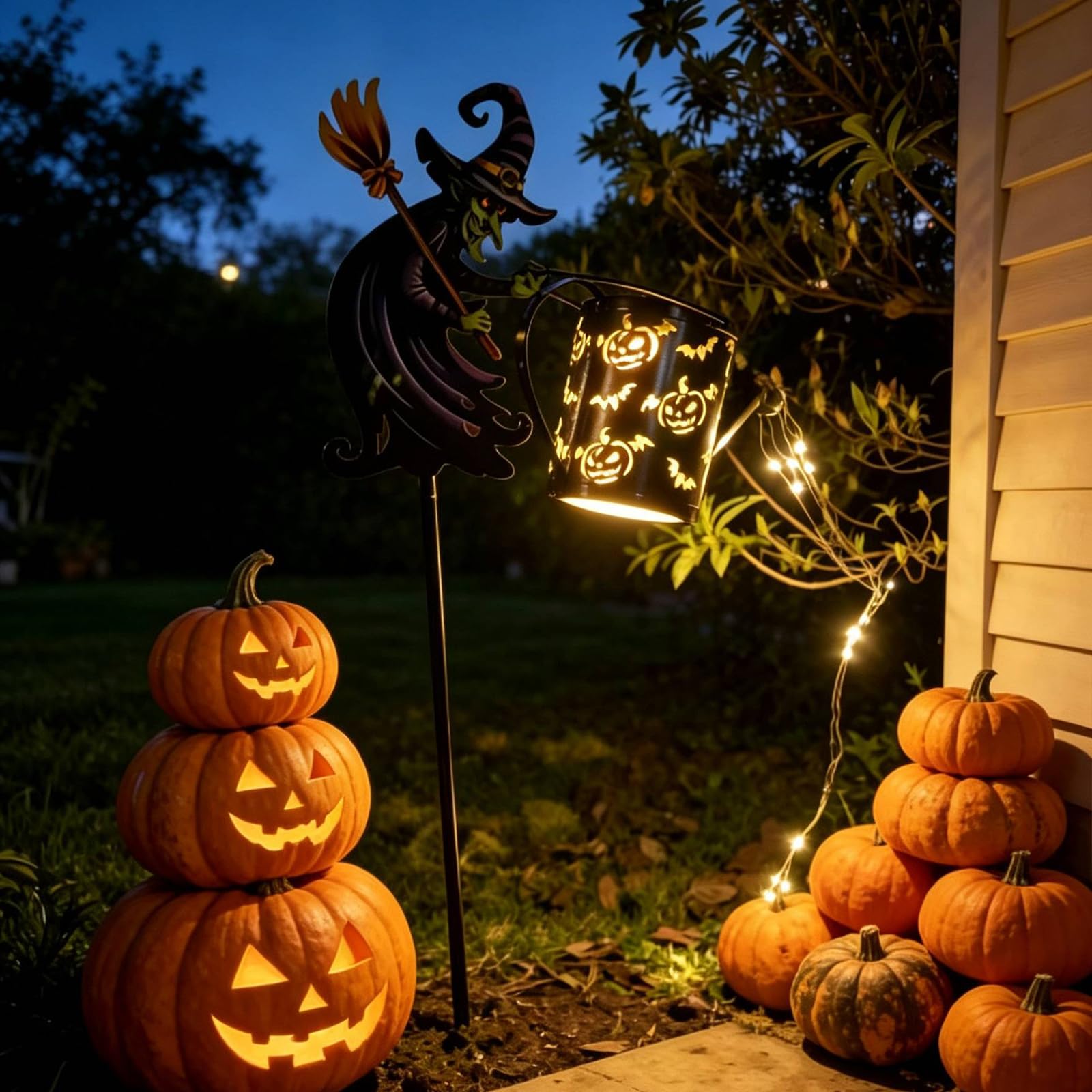 Pumpkin Bat Spider Web Shadow Projection Solar Garden Stake Light(A)