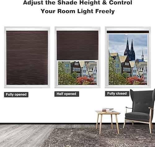 Miniatura 6 de MYshade Persianas celulares opacas sin cordones, con diseño de panal para ventanas de interior, persianas de oscurecimiento de habitación, persianas