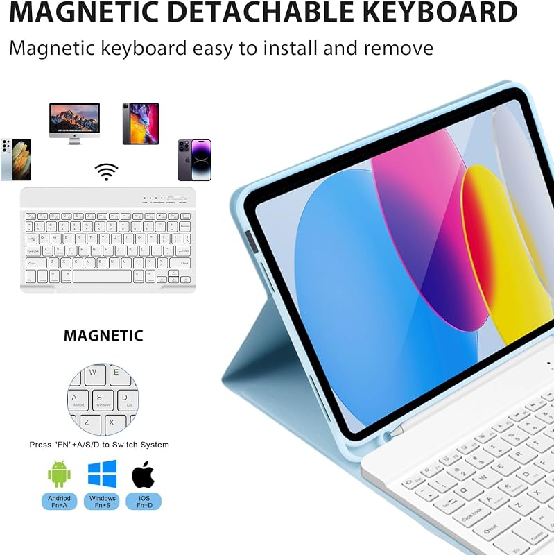 KBCASE iPad 10. generáció billentyűzetes tok ceruzatartóval, Bluetooth billentyűzet
