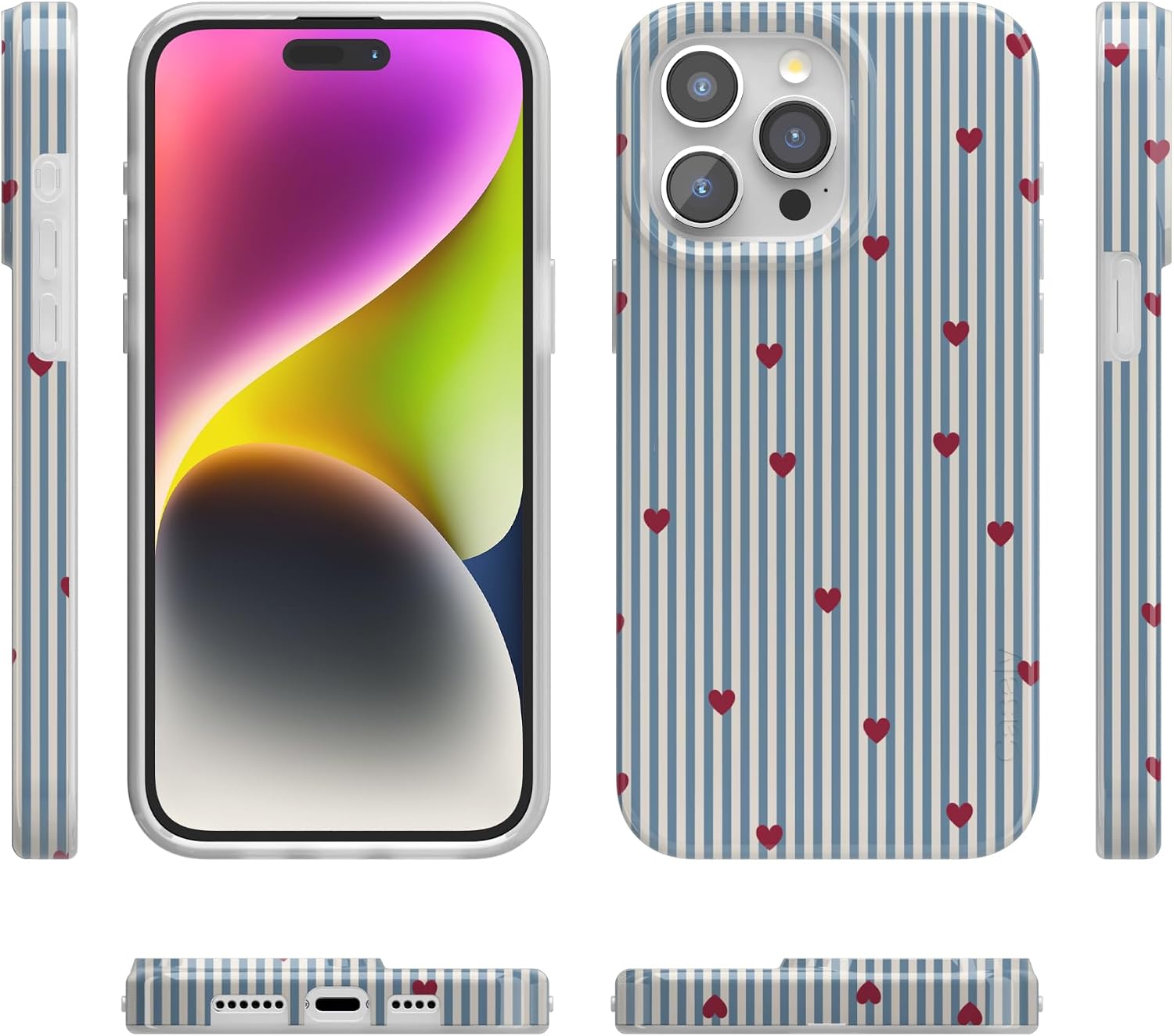 Casely iPhone 15 Pro Max Case | Love Lines | Blue Stripes | Compatible with MagSafe | Classic Ultra Slim Design