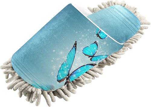 Miniatura 2 de Blue Magic Butterfly Mop Slippers Shoes Cover for Floor Cleaning Washable Dirty Hair Dust Cleaners Microfiber Mop Socks for Kitchen Office House