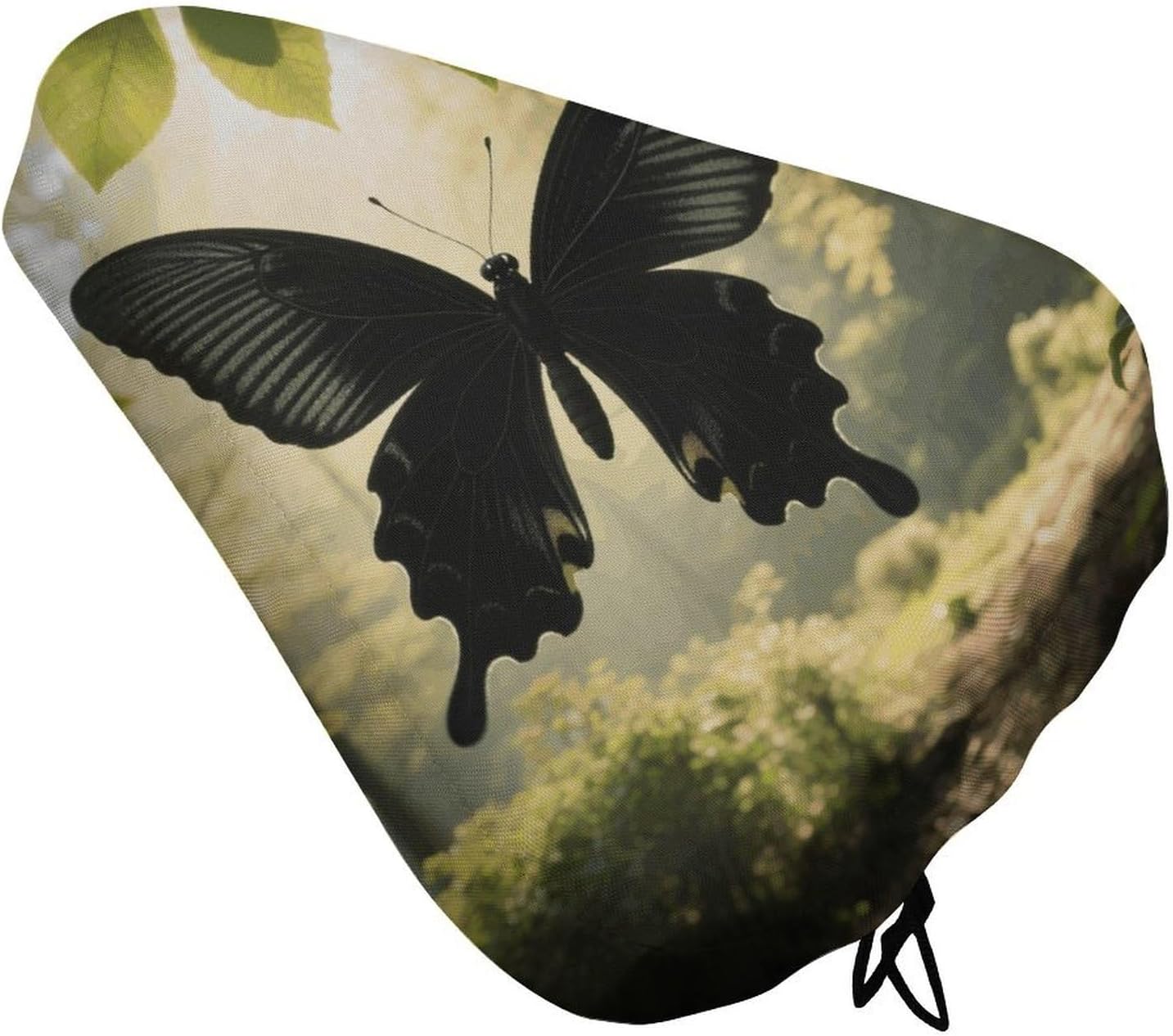 Black Butterfly Padded Bike Seat Cover with Drawstring and Spring Buckle, Waterproof Bicycle Seat Cushion Extra Wide, Soft Comfort Bicycle Saddle for Mountain Exercise Road Bikes