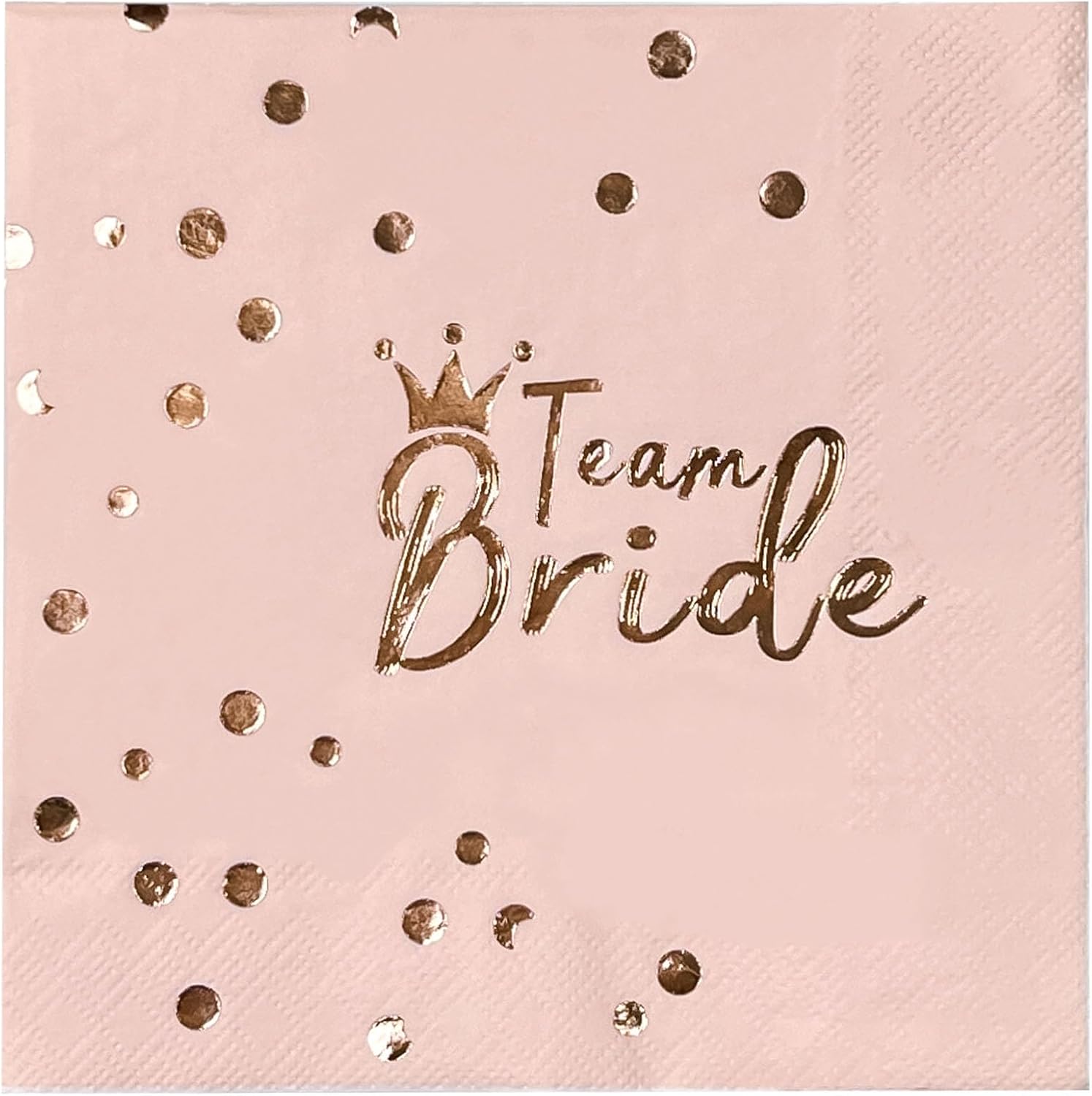 WRAPAHOLIC 25Pcs Team Bride Party Napkins - 2-Ply Rose Gold Team Bride Disposable Paper Luncheon Napkin for Engagement Bridal Wedding Party Supplies Tableware - 6.5 x 6.5 In