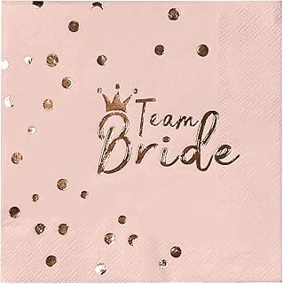 WRAPAHOLIC 25Pcs Team Bride Party Napkins - 2-Ply Rose Gold Team Bride Disposable Paper Luncheon Napkin for Engagement Bridal Wedding Party Supplies Tableware - 6.5 x 6.5 In