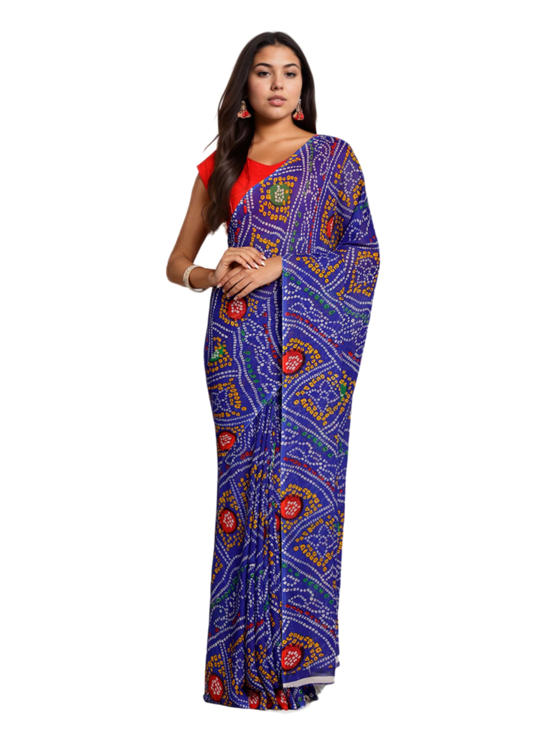 Women's Blue Bandhani Printed Georgette Saree With Unstiched Printed Blouse Piece-image-14