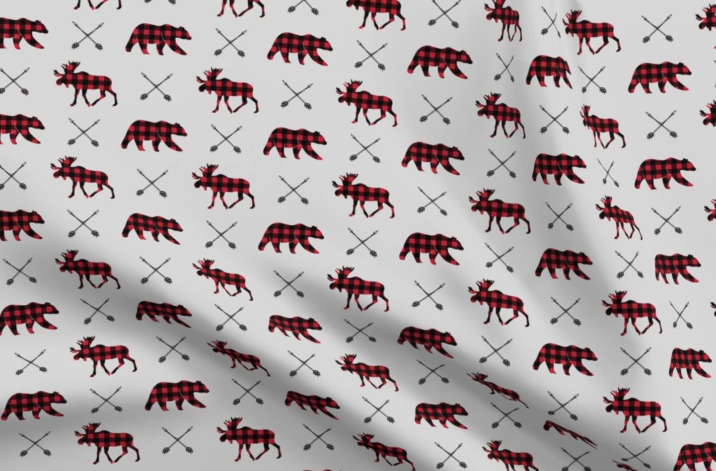 Spoonflower Fabric - Moose Bear Arrows Happy Camper Collection Plaid Woodland Arrow Printed on Upholstery Velvet Fabric Fat Quarter - Upholstery Home Decor Bottomweight Apparel