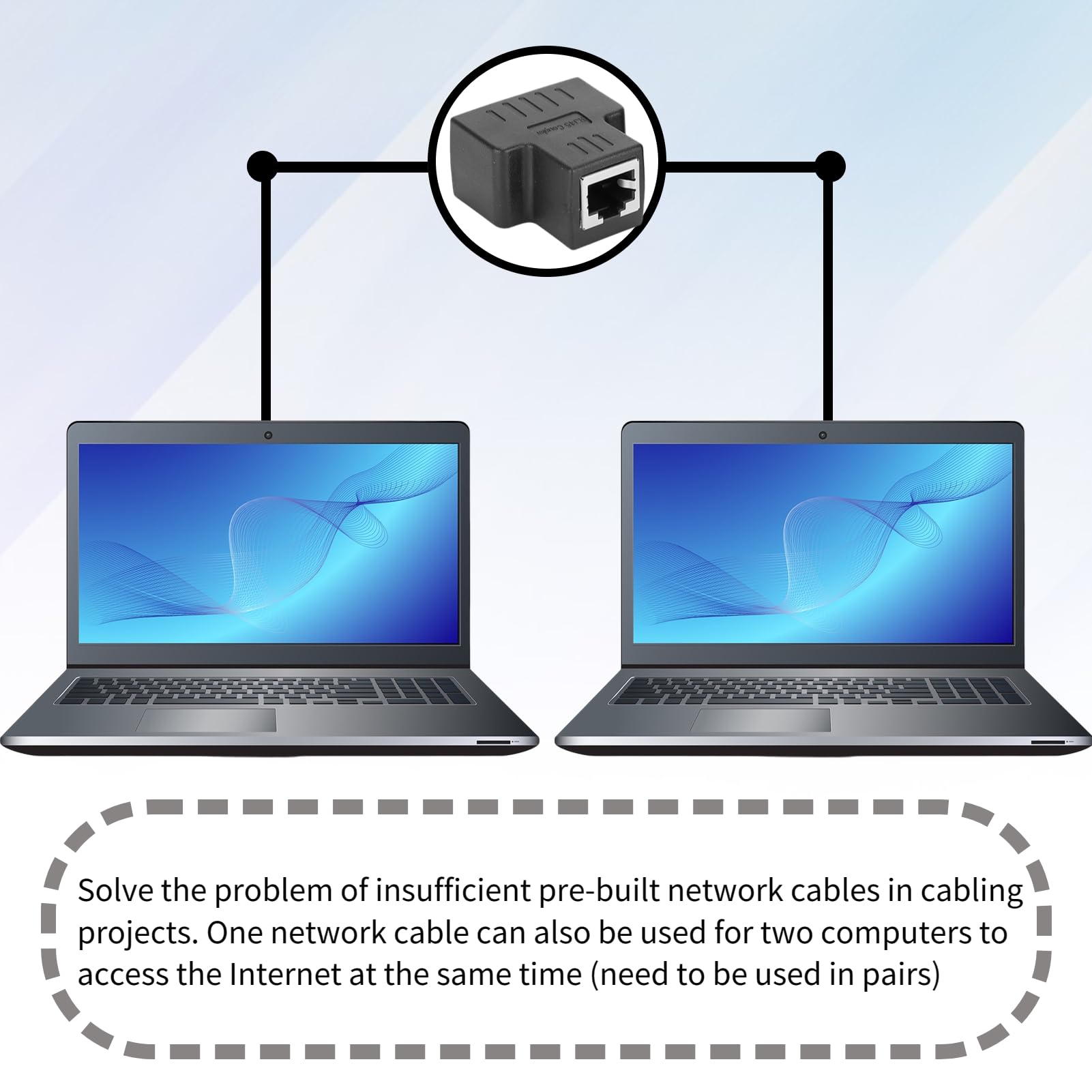 2 SZTUK Adapter Kabla Ethernet, 1 do 2 RJ45 żeński LAN Ethernet Splitter Kabel Adaptera, Szybki łącznik RJ45 Ethernet Extender Plug & Play dla Koncentratorów Przełączniki