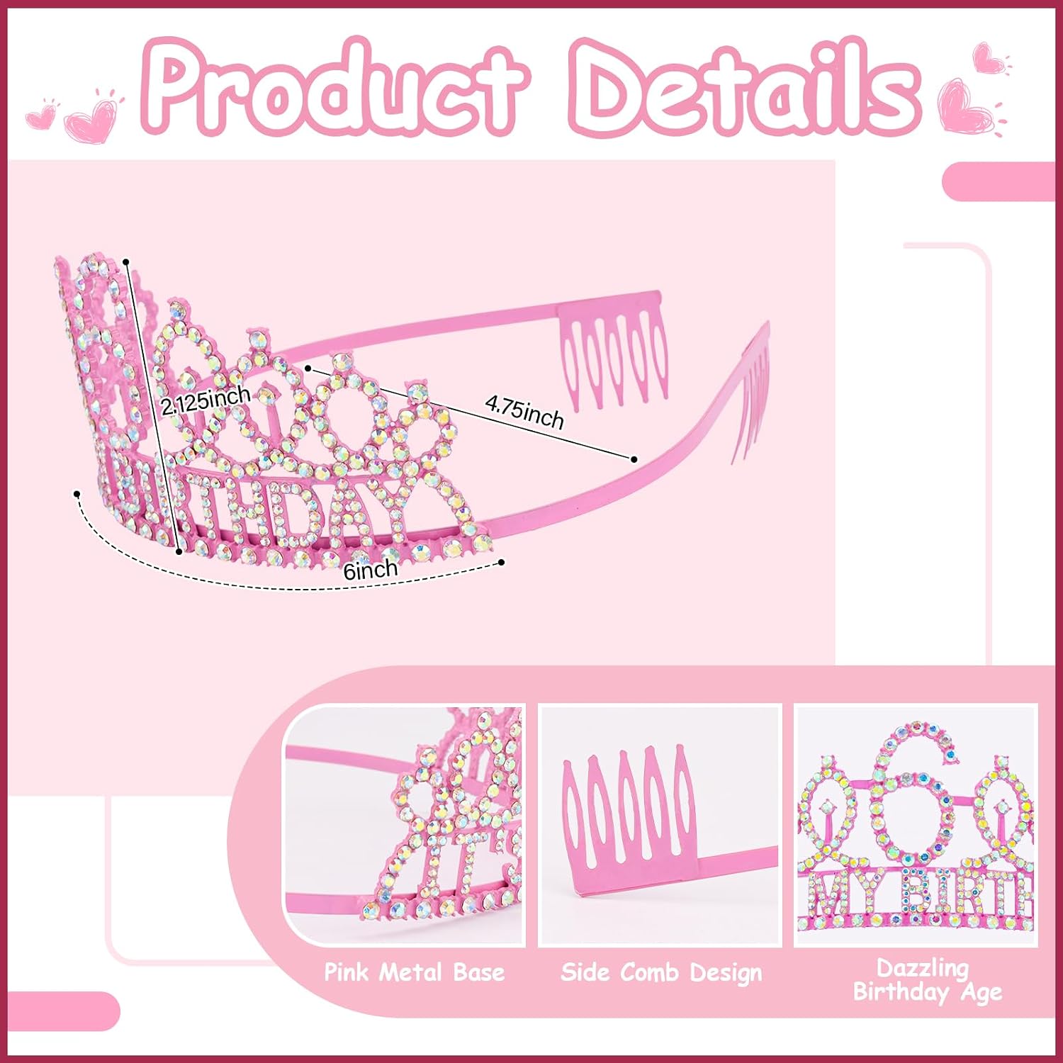 6th Birthday Decorations for Girls Set - Happy 6th Birthday Princess Crown and Glitter Sash, 6 Year Old Girl Tiara Party Decorations Supplies Outfit Accessory Gifts