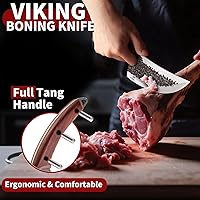Vista 5 de Butcher Knife Set – 3PCS Hand Forged Kitchen Knife Set with Serbian Chef Knife, Viking Boning Knife & Meat Cleaver, High Carbon Steel for Meat