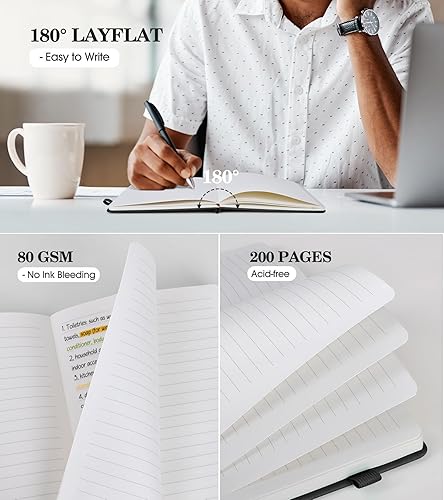 Miniatura 4 de Cuaderno rayado para mujer, tamaño A5, de cuero de tapa dura rosa, 200 páginas, diario diario de viaje, cuaderno grueso a rayas universitarias para