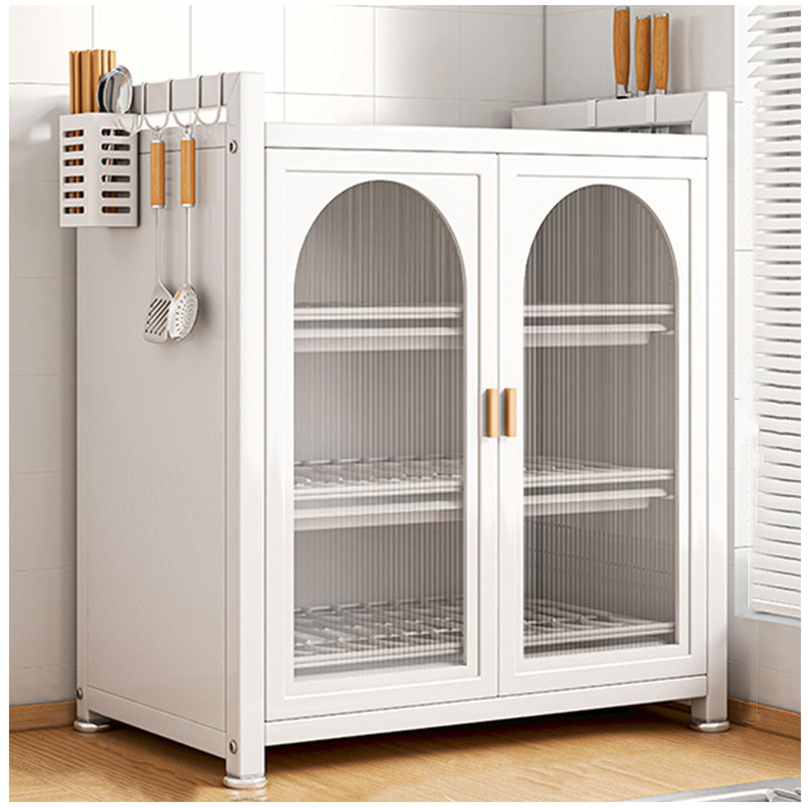 GLJTUO Freestandingwith Drainboard - Utility Cupboard Dish Drying Rack Pantry Sideboard with rage Doors and Shelves for Efficientrage Solutions,White-44×27×54CM