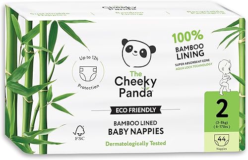 The Cheeky Panda Pañales de bebé prémium talla 2 (12-18 libras)  44 pañales desechables forrados de bambú para pieles sensibles