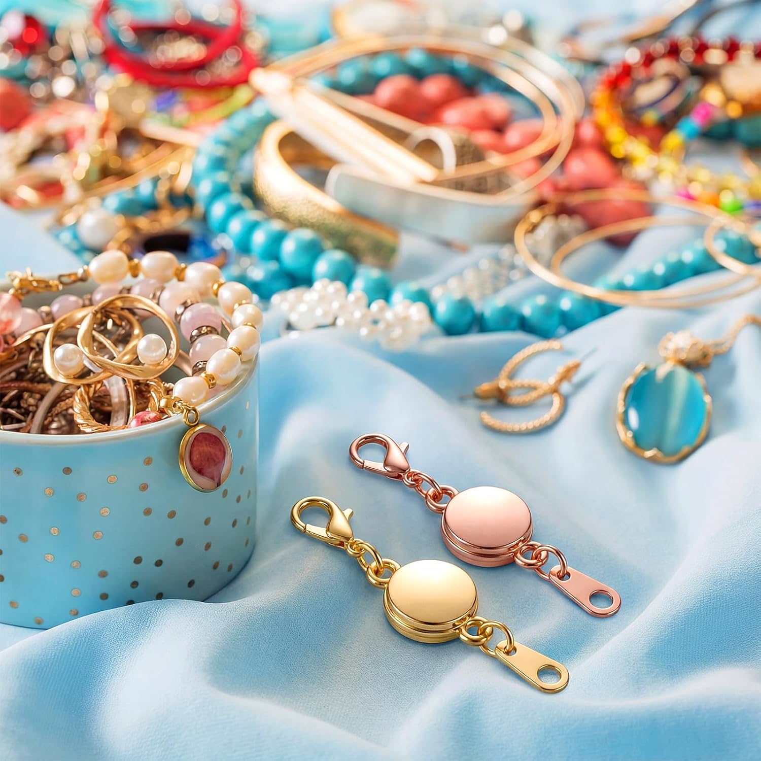 Hicarer 12 Pieces Locking Magnetic Jewelry Clasp Round Necklace Clasp Closures Bracelet Extender for Jewelry Making (Rose Gold, Gold) - Image 7