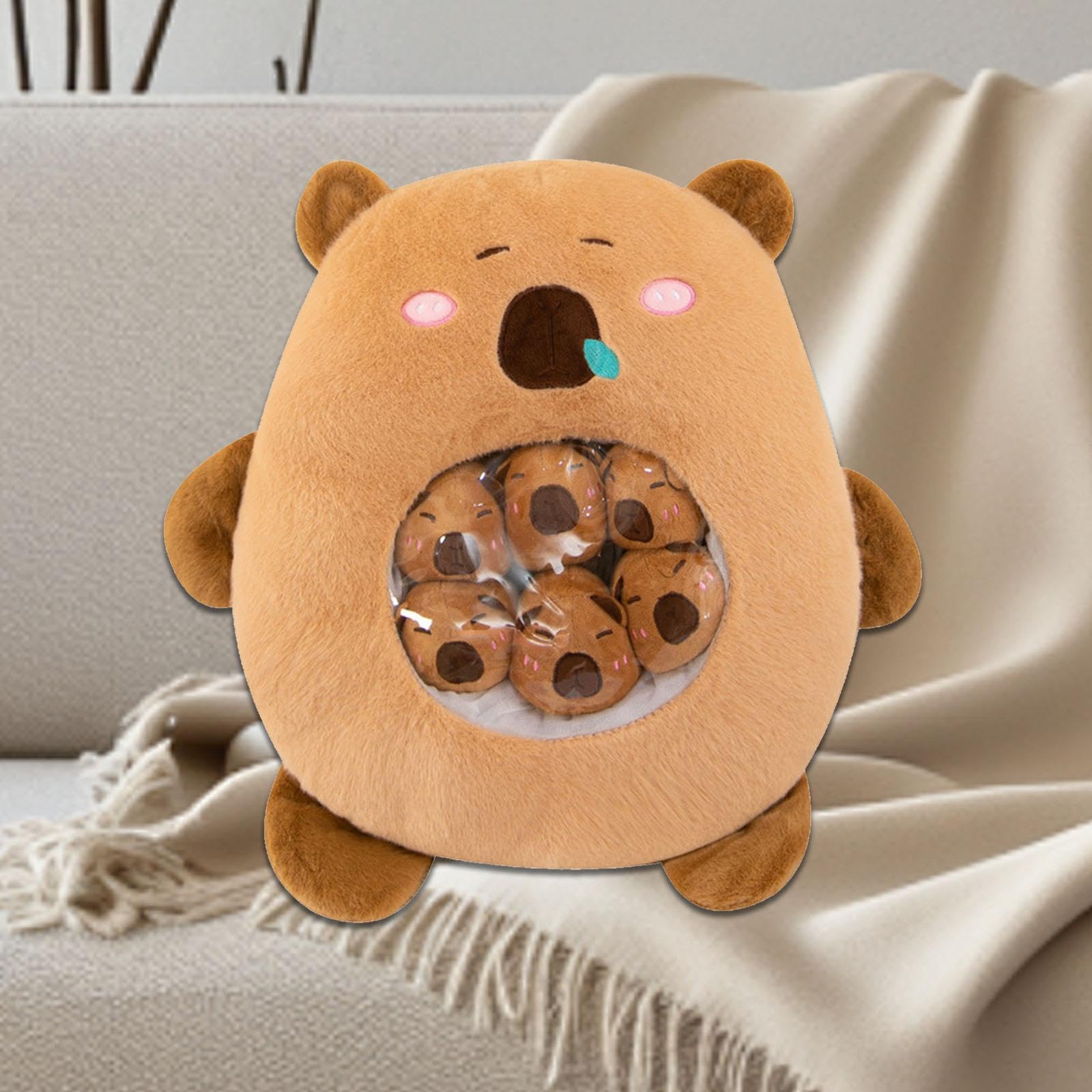 Capybara Plüschtier, Abnehmbare Tierpuppe, Cartoon Raumdekor, mit Kleiner Puppe, Plüsch Capybara Puppe für Jungen Und Mädchen, braun