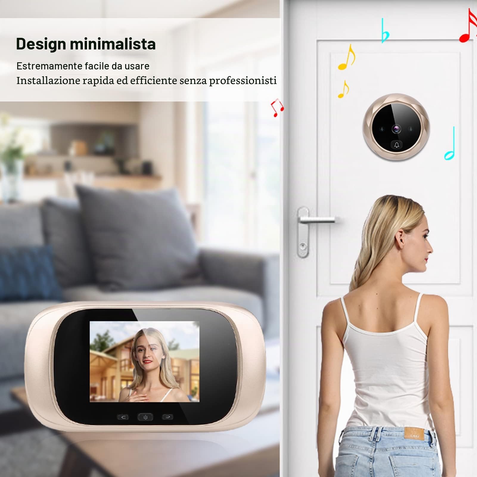 Spioncino digitale, videocitofono intelligente, display LCD 2,8 pollici Visualizzatore visivo della porta con visione notturna a infrarossi 90 grandangolo