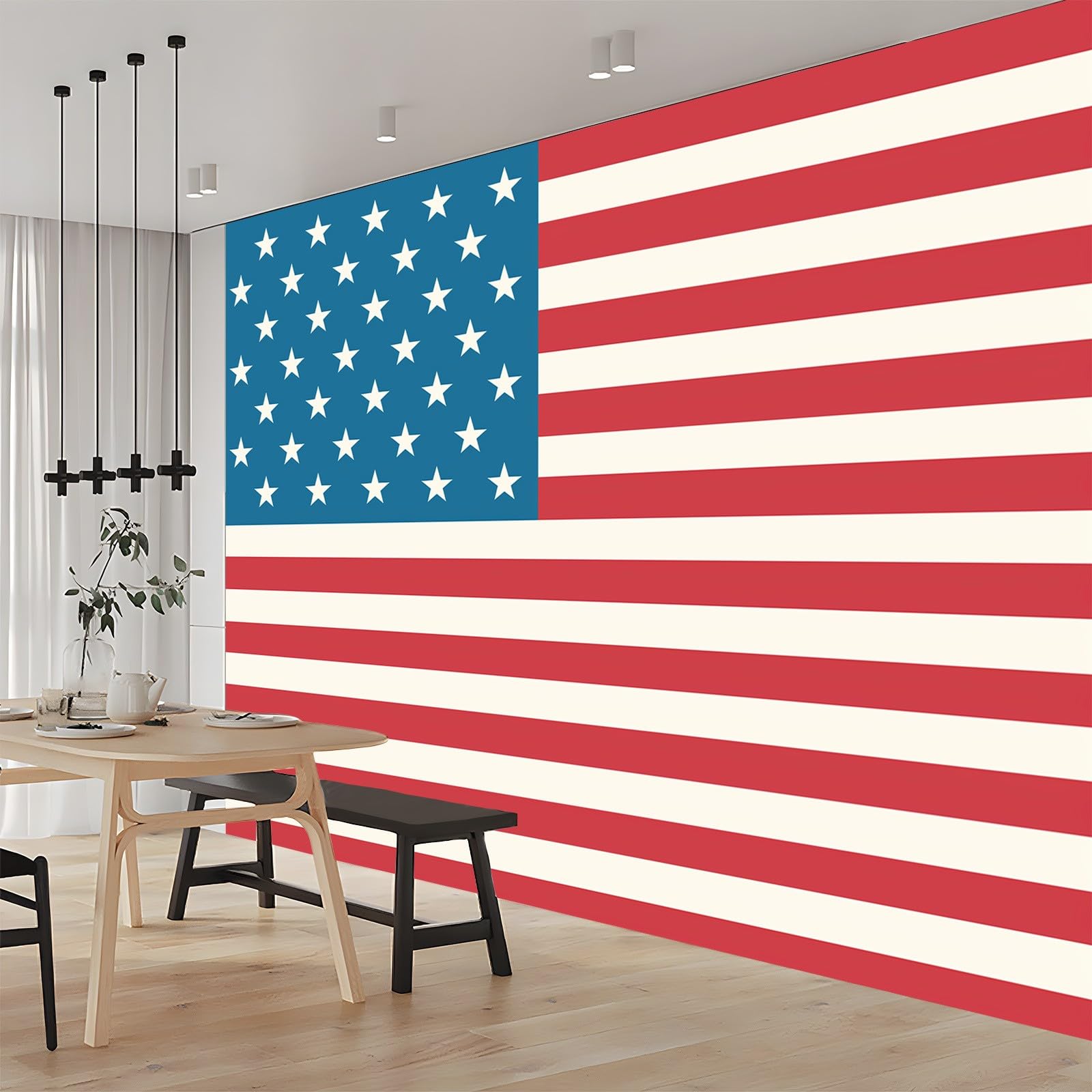 Nowoczesny minimalistyczny styl amerykańska flaga mural, wielokolorowa tapeta mural na ścianę akcentującą do sypialni salonu lub przedpokoju, panoramiczna tapeta plakatowa 250 x 175 cm (szer. x wys.)