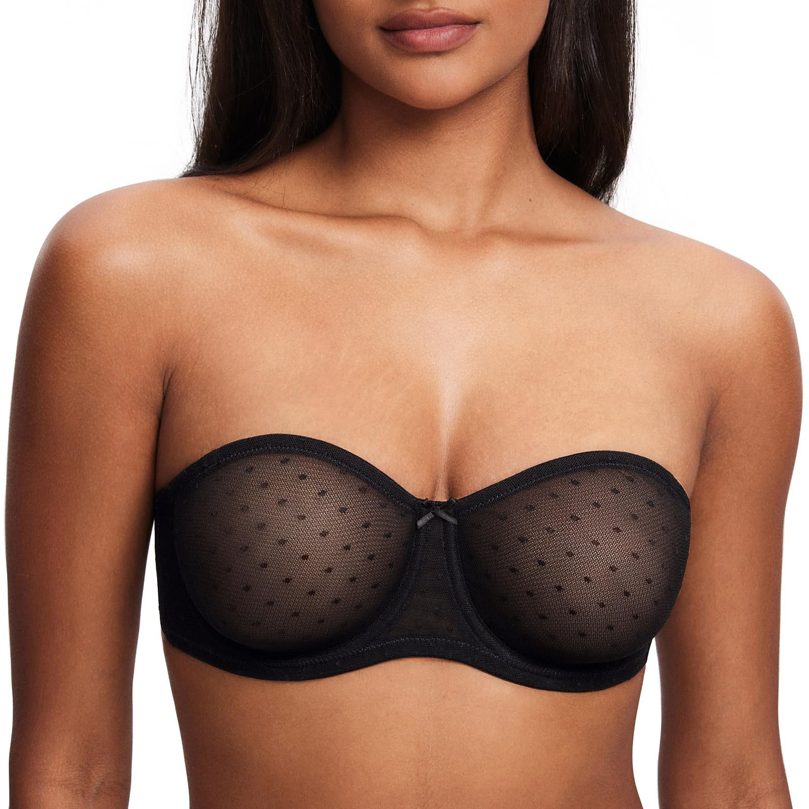 DOBREVA Damski biustonosz bez ramiączek z siateczką przezroczysty bez podszewki prześwitujące biustonosze z fiszbinami plus size