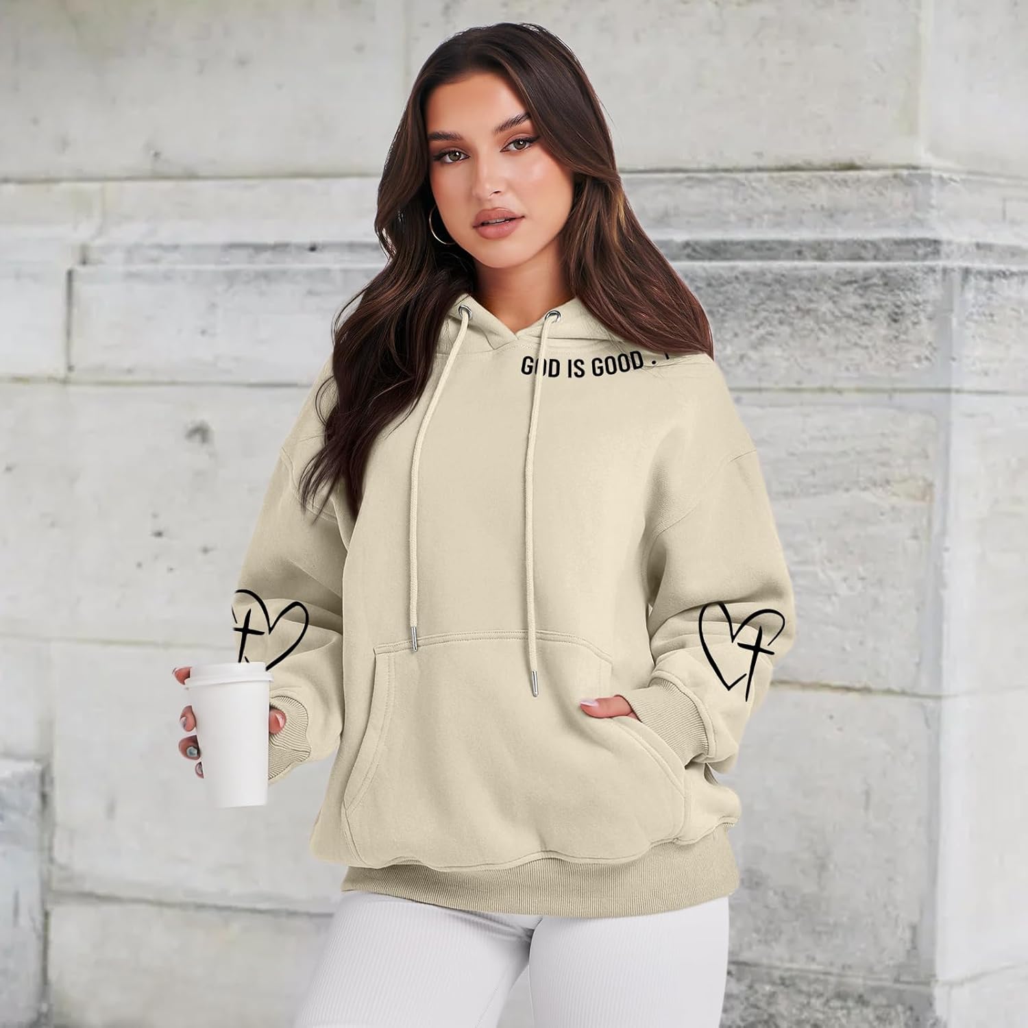 Christian God Is Good Hoodies for Women Faith Graphic Sweatshirts Bible Verse Hoodie Religious Cross Heart Pullover - Image 3