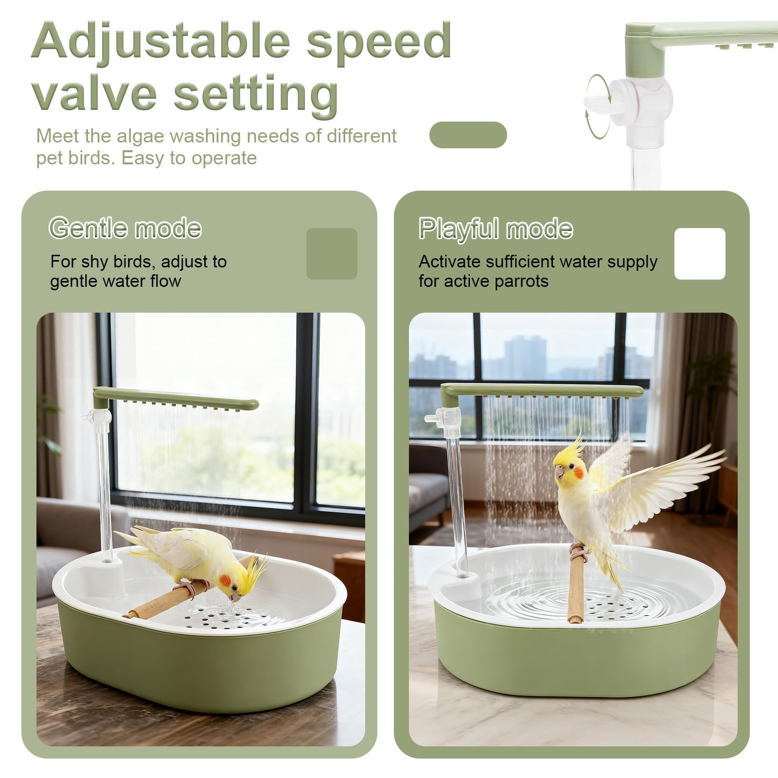 Douche pour oiseaux, perruches, baignoire, automatique, avec débit d'eau réglable, 32 x 26,5 cm, boucle d'alimentation USB avec 26 sorties d'eau pour perruches, canaris, calopsittes - 5