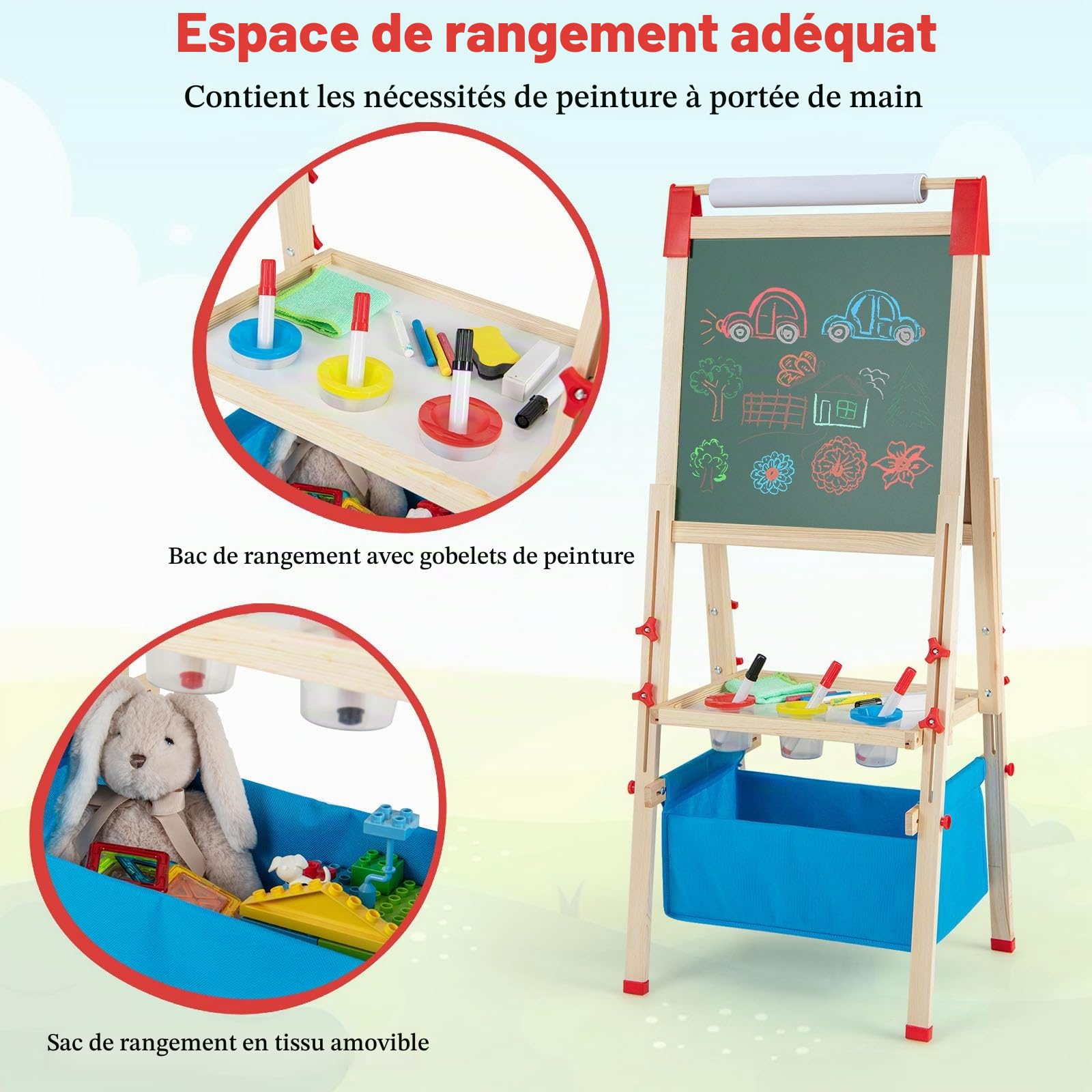 HOMASIS Chevalet Enfant Double Face, Réglable en Hauteur