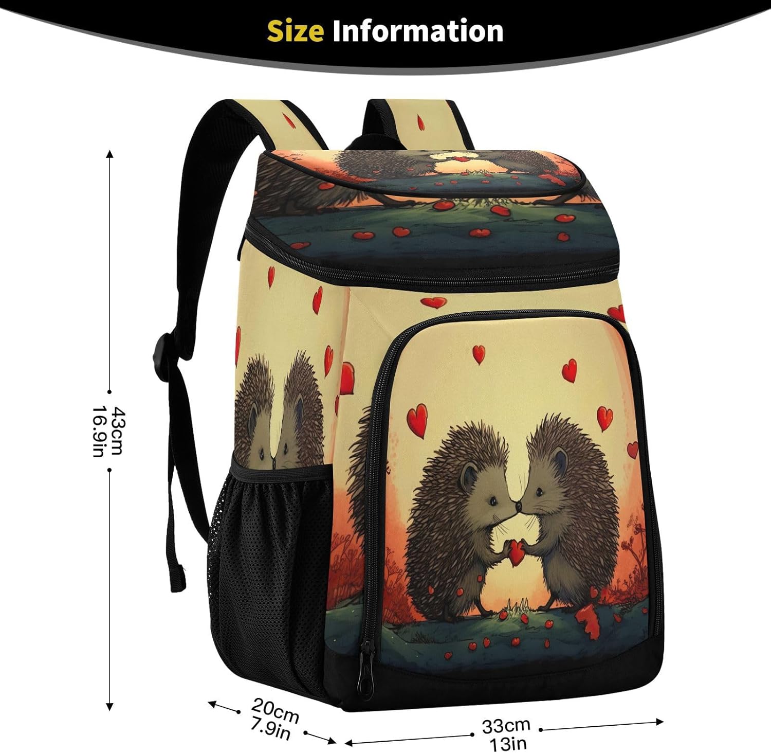 Hedgehogs in Love Cooler Backpack 36 Cans Leakproof Waterproof Backpack Cooler Bag Beach Accessories for Women and Men Travel Camping Fishing Backpack