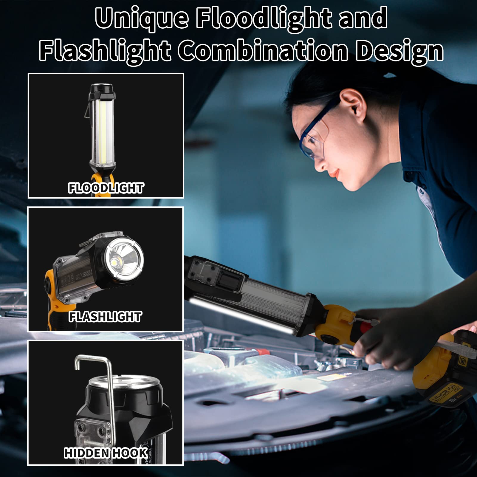 Taingwei 2000LM HA CONDOTTO LA Luce di Lavoro per Dewalt 18V Batteria al Litio, 25W Torcia per Campeggio, Riparazione auto, Emergenza e Lavoro Site Illuminazione