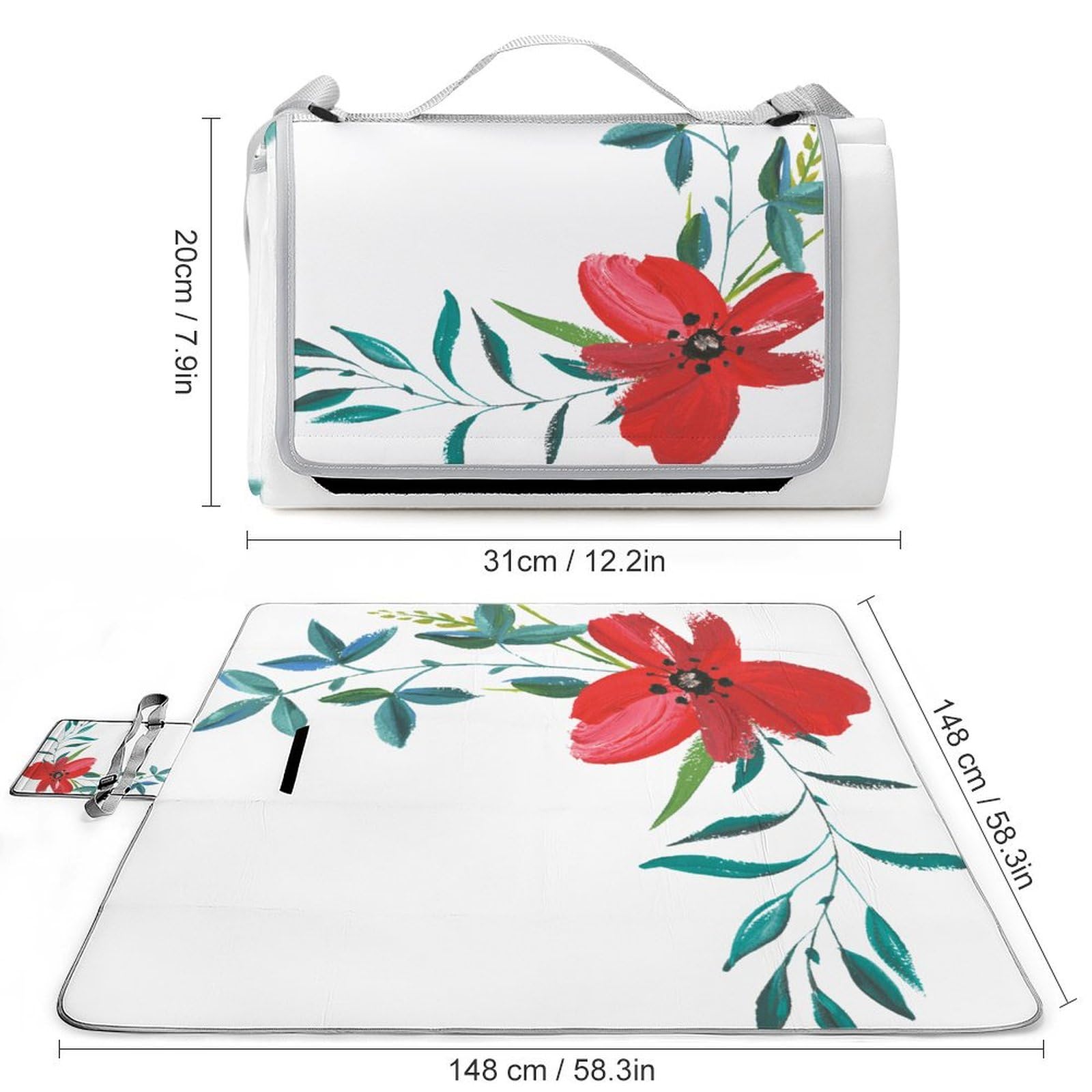 3D Impression Fleurs Couverture Pique Nique Tapis Pique Nique Nappe Picnic Couverture De Pique-Nique pour Camping, Parc, Jardin 148x148cm