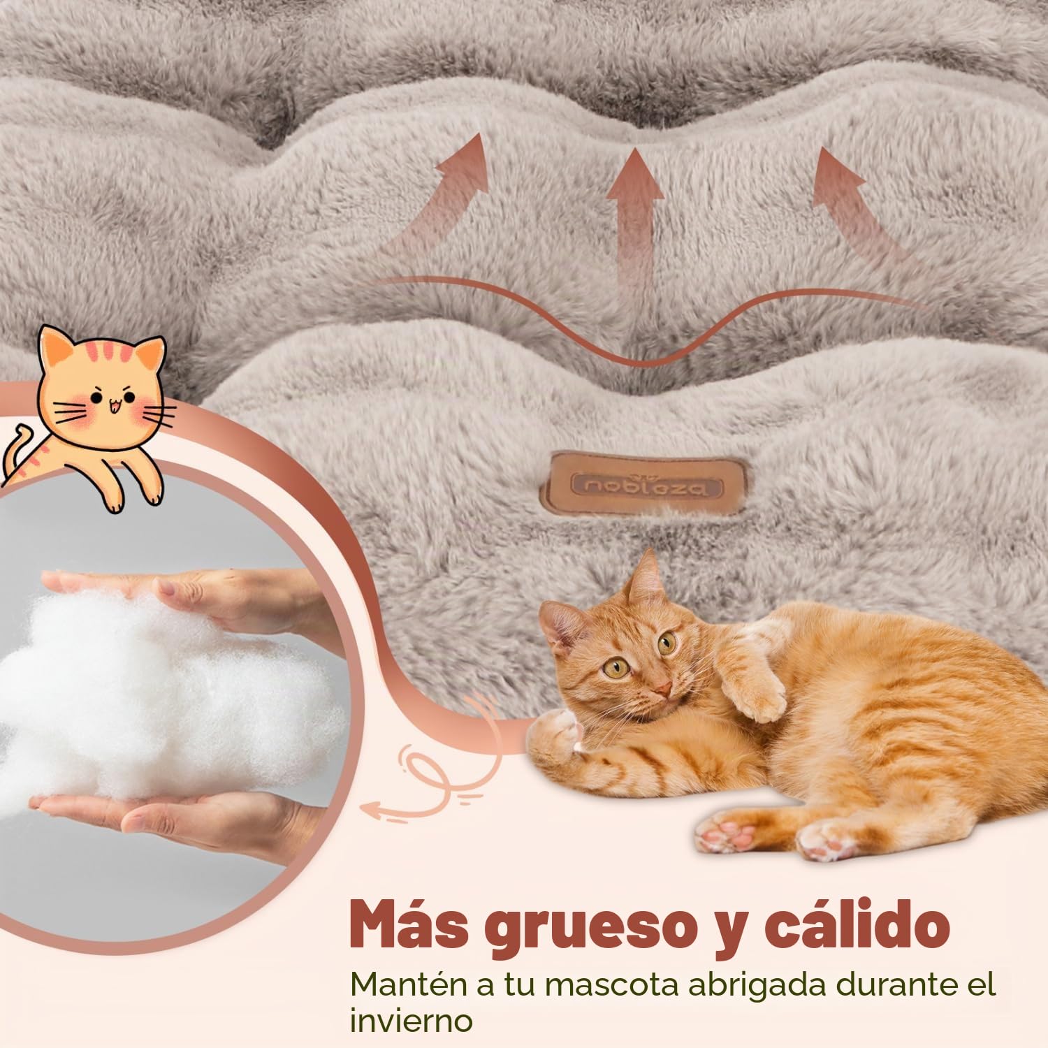 Nobleza Camas para Gatos de Interior, Cama Gato Manta Espesa para Gatos y Perros Pequeños, Esponjoso y Lavable, con Parte Inferior Antideslizante, 70 x 50 x 8 cm, Marrón