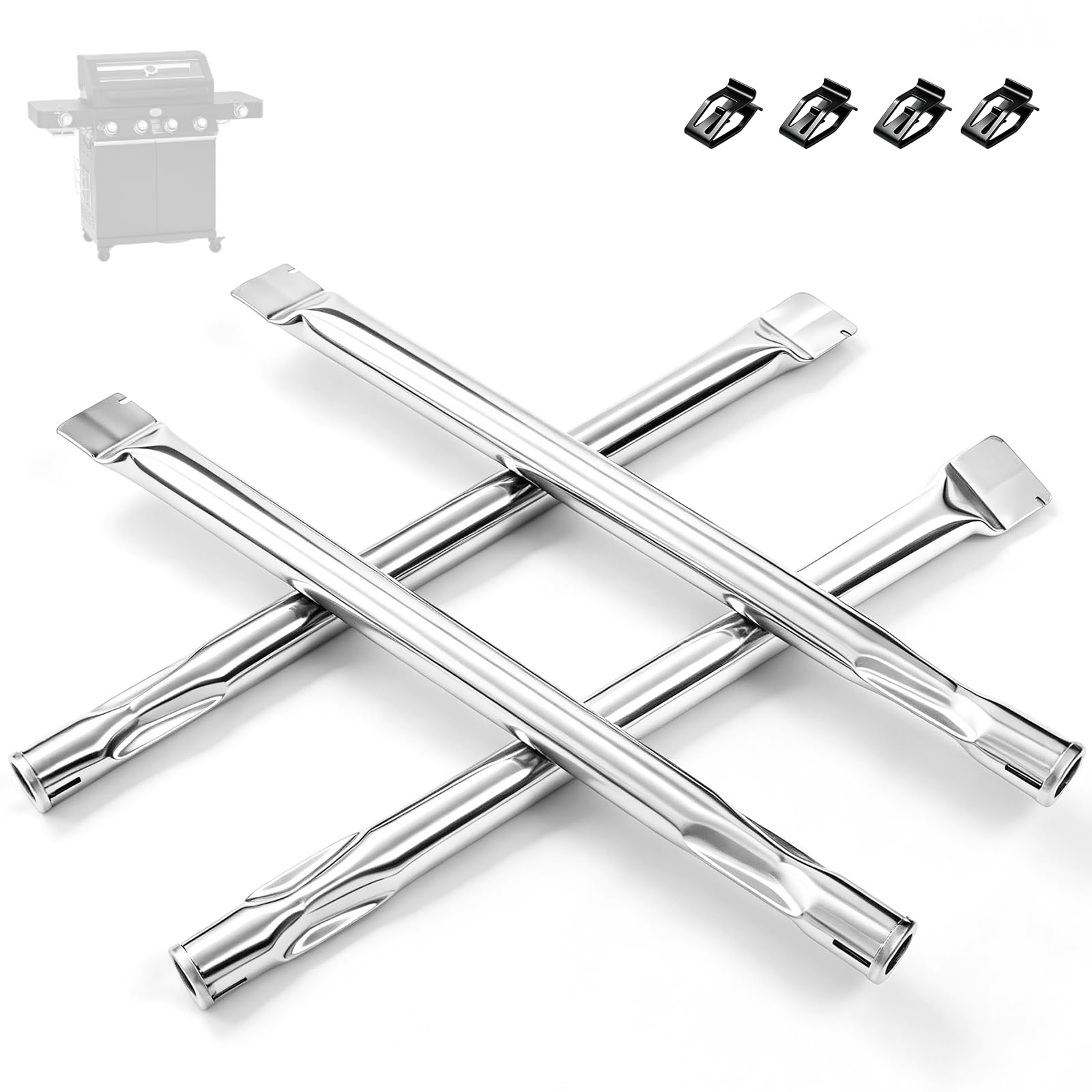 Edelstahl Brenner für Rösle Videro G3 G4, Gasgrill Brenner Ersatzteile für Rösle Videro Serie, Ersatzbrenner Grill, Brennerrohr aus Edelstahl, Grill Ersatzteile, 4 Stück