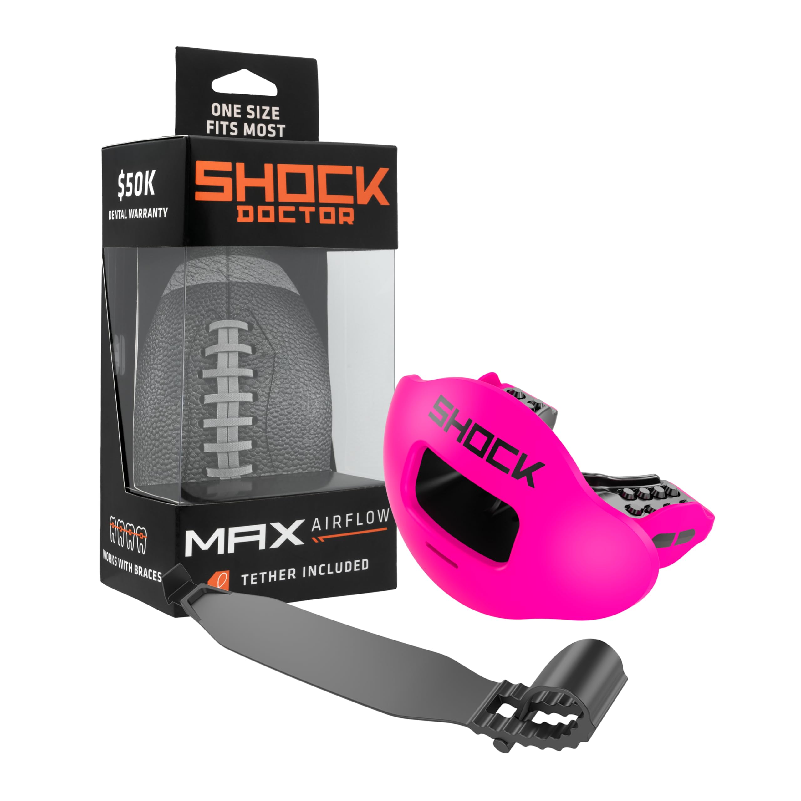 Shock Doctor Lip Guard, Adult and Youth Mouth Guard Football with Strap, Breathable Wide Opening Football Mouthpiece for Youth and Adults OSFA, Shock Doctor Mouth Guards, Max Airflow — view 9