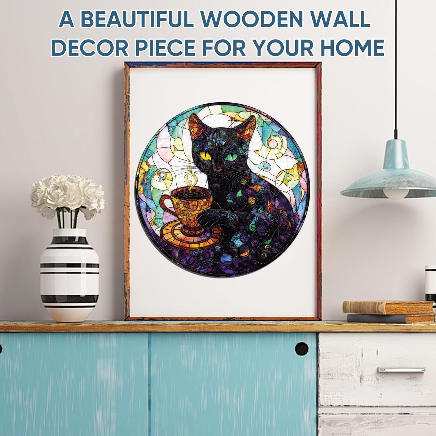 Reouinty Wooden Puzzles for Woman and Girl, Mother's Day Black Cat Jigsaw Puzzles 200 Pieces, Unique Animal Shape Wood Puzzle Piece, Beautiful Wall Decor, Creative Gift for Family Game 11.2x11.2 in