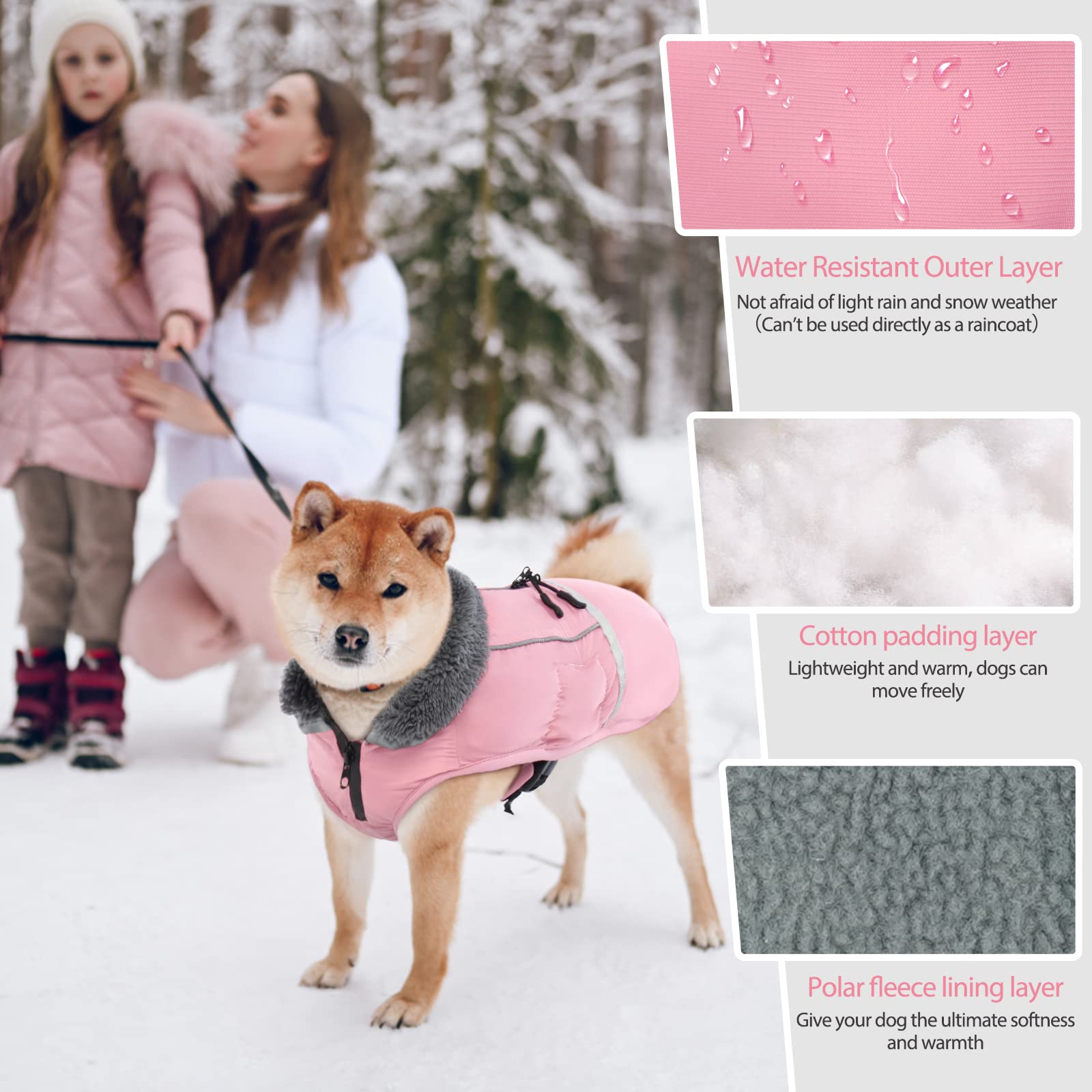 QBLEEV Hundewintermantel, warm, reflektierende Hundejacke, Wintermantel, Rollkragen, wasserdicht, für kaltes Wetter, Dickes Fleecefutter, Schneeanzug, Weihnachtshundeweste, Haustierbekleidung für