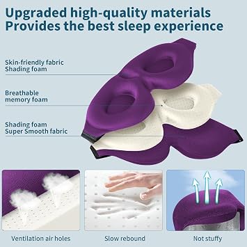 Sleep Mask for Side Sleeper 2 Pack, 100% Light Blocking Sleeping Eye Mask for Women Men, 3D Contoured Cup Night Blindfold, Luxury Eye Cover Shade with Adjustable Strap for Travel, Nap ...