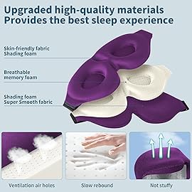 ZGGCD Sleep Mask for Side Sleeper, Light Blocking Sleeping Eye Mask for Women Men, 3D Contoured Cup Night Blindfold, Luxury Eye Cover Eyeshade with Adjustable Strap for Travel, Nap, Purple