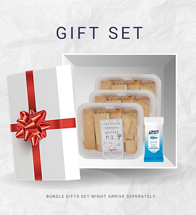 Pack 3x Galletas Firehook Baked Sea Salt Crackers 8 oz + Toallitas miniatura 5