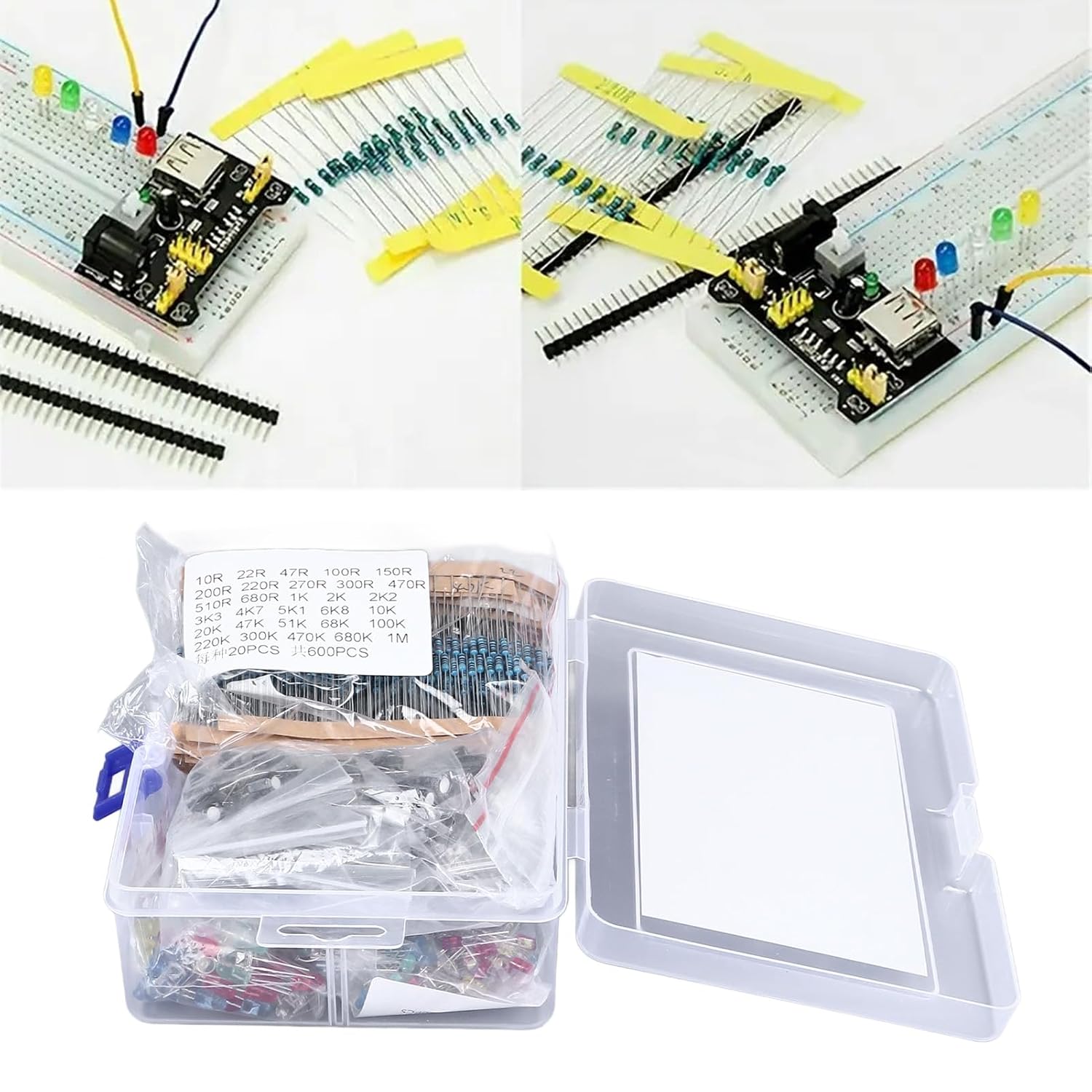 1500PCS Electronic Components Kit with Resistors, Transistors, Capacitors, LEDs, Diodes for Circuit Design, Prototyping, and Repair