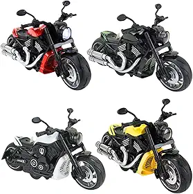 Kit 4 Miniatura de Moto Esportiva com Luz e Som, Conjunto com 4 Unidades, Ferro e Plástico, Cores Sortidas, 14x8x7cm, Bateria Inclusa