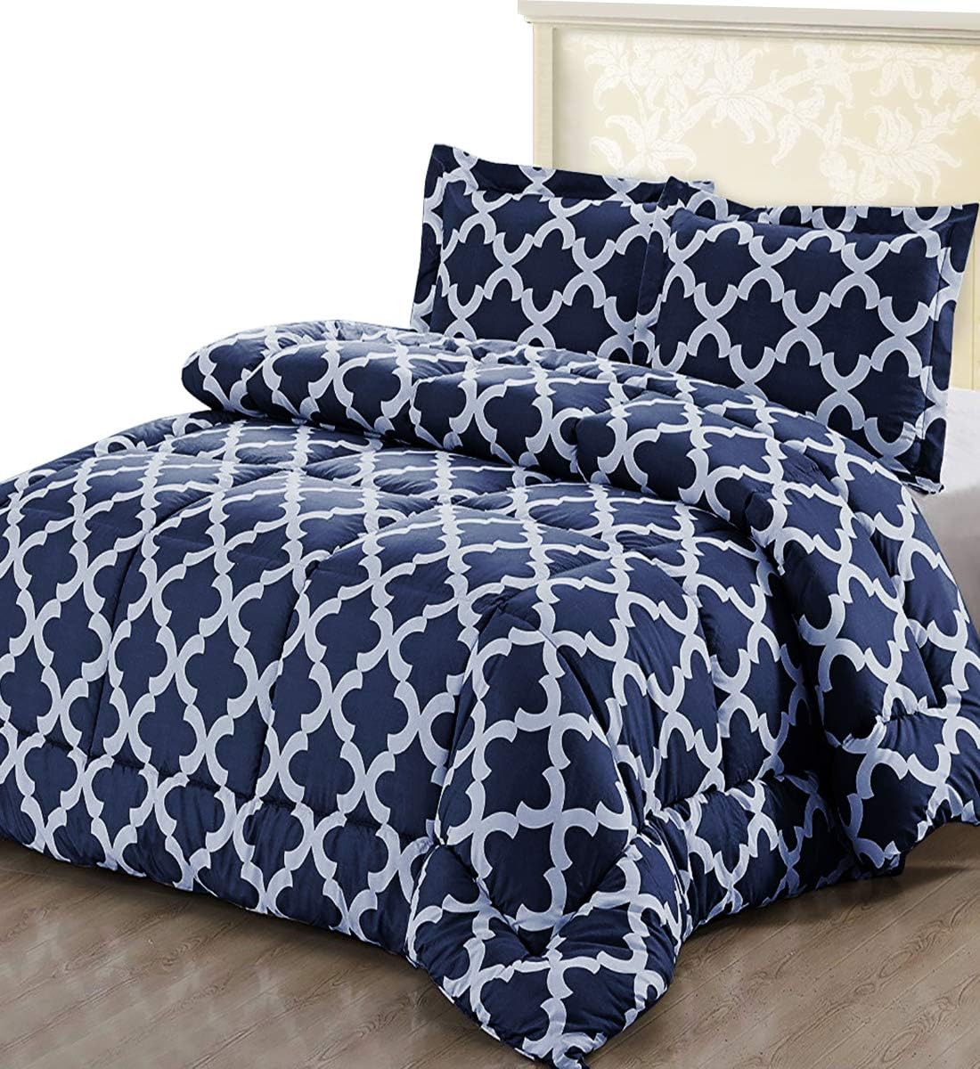 Utopia Bedding Printed Comforter Set (King, Navy) with 2 Pillow Shams - Luxurious Brushed Microfiber - Down Alternative Comforter - Soft and Comfortable - Machine Washable