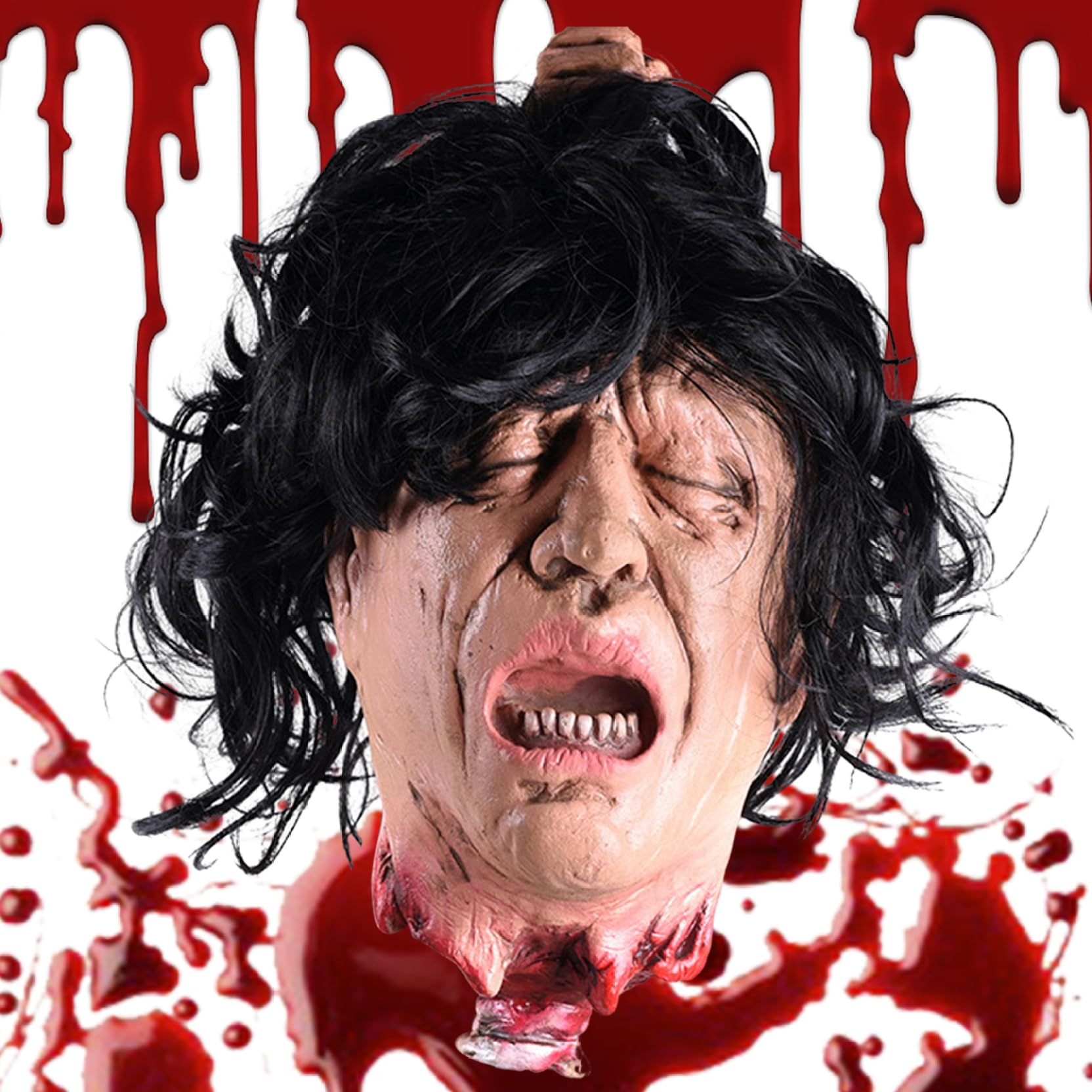 Striegro Severed Head Prop, Realistic Latex, Scary Halloween Decor, 10in..