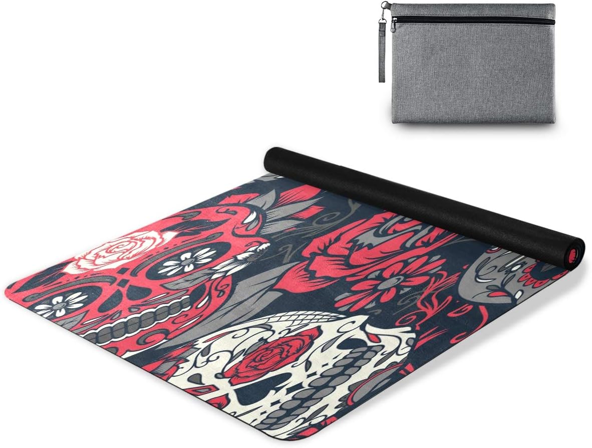 ALAZA Day of The Dead – Alfombrilla de yoga antideslizante con calavera de azúcar colorida con estampado floral para yoga, pilates y ejercicios de