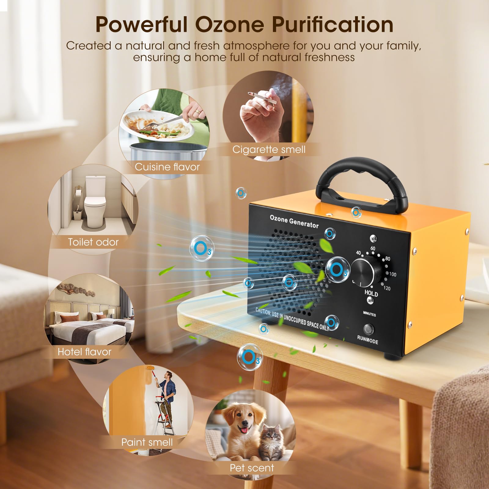 Generatore Di Ozono 60000mg/h, Purificatore D'aria Professionale In Acciaio Inox, Timer 10-120 Min, Per Casa, Garage, Auto, Scantinati, Blu - 5