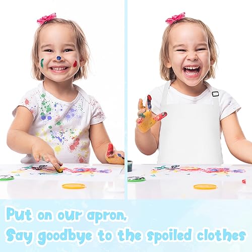 Miniatura 4 de MEEZY Delantal para niños con bolsillos, delantal de pintura ajustable, delantal artístico, delantal de chef para pintar, cocinar, manualidades,