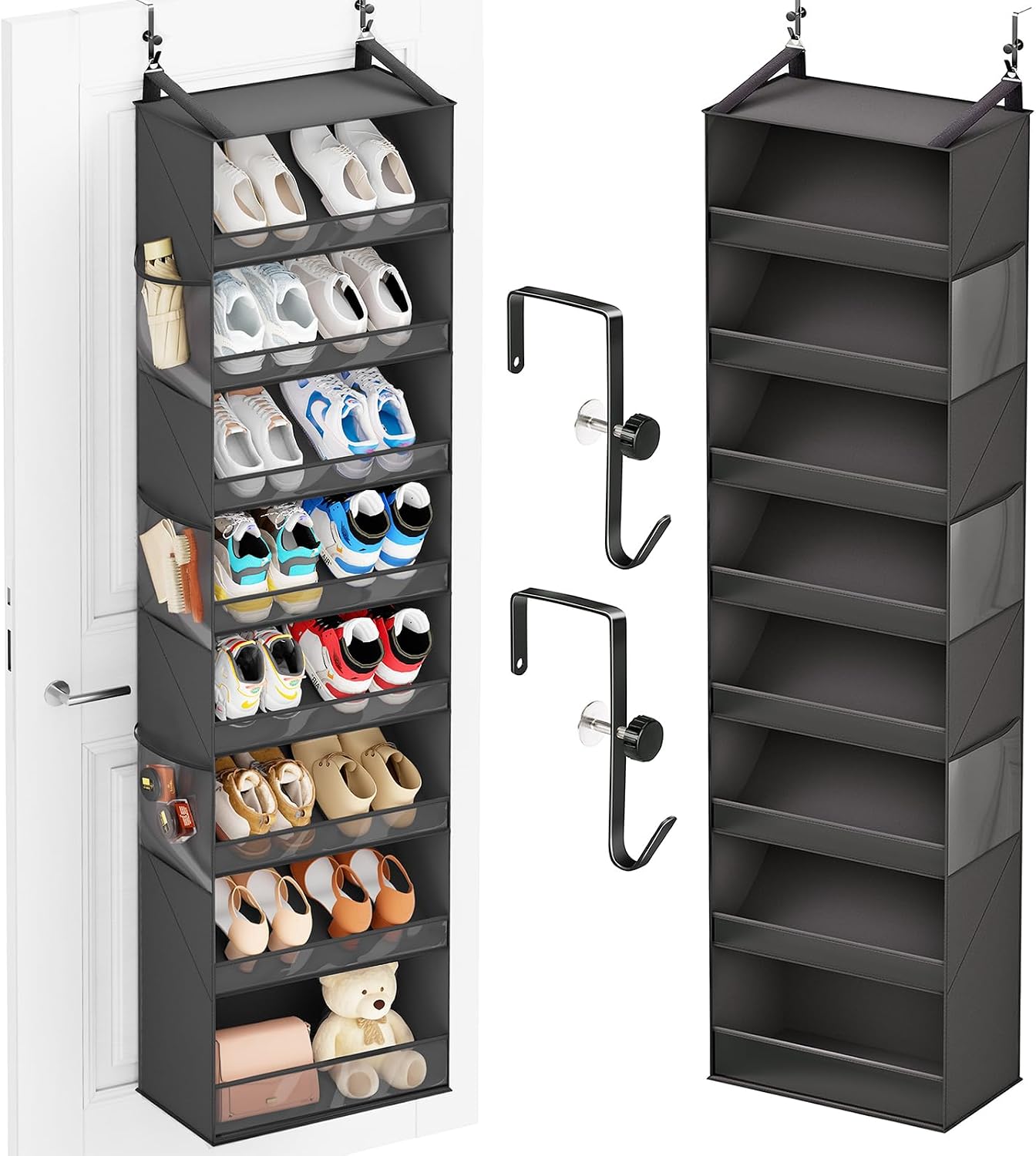 Ligereza Over the Door Shoe Organizer for 20-30 Pairs, 8-Tier, Black