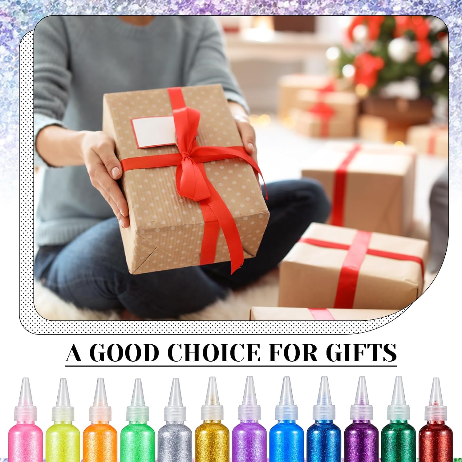 Fullhawl 24 Pack Glitter Glue Bulk Glitter Bottles Set 60 Ml/2 oz Neon Metallic Non Toxic Rainbow Glue Stick Set for Craft Scrapbooking DIY Art Decorating Supplies (Classic Color)