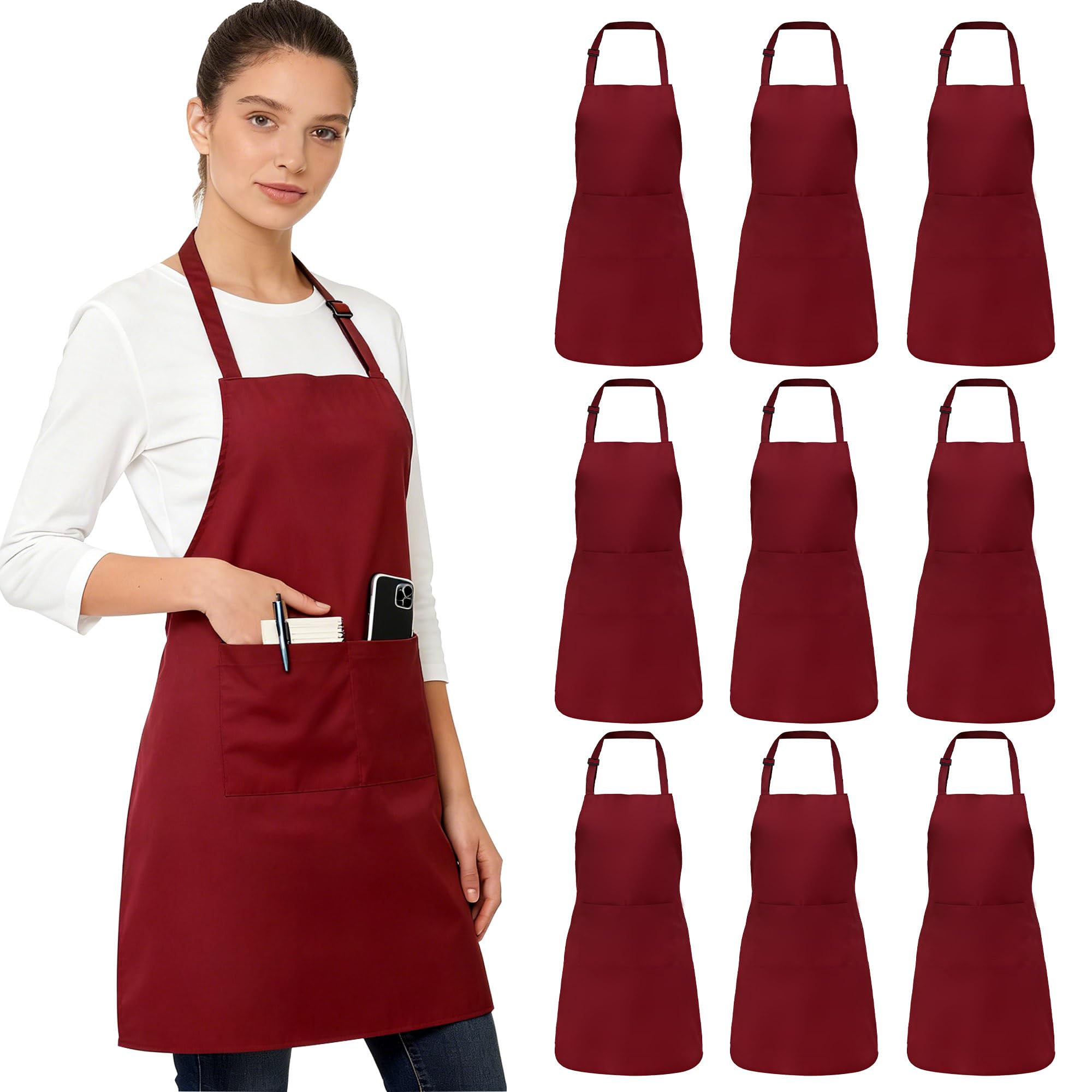 Confezione da 10 grembiuli da cuoco regolabili, unisex, con 2 tasche, per catering, ristorante, cucina