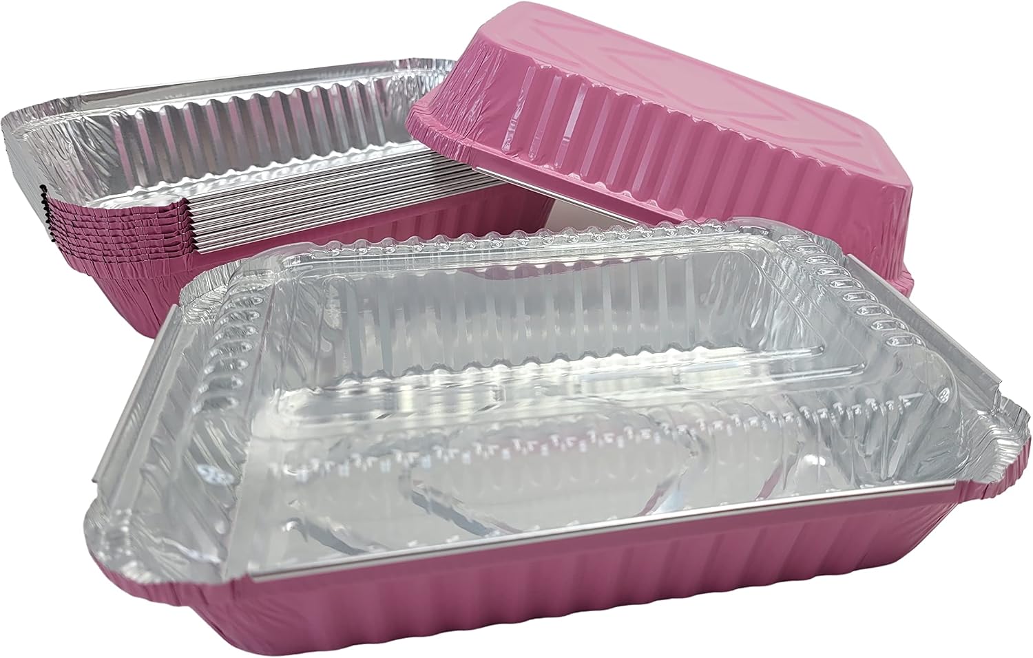 KitchenDance Colored 1.5 LB Shallow Foil Oblong Pan w/Plastic Lid - Aluminum Pans with Lids for Commercial and Home Kitchens - Durable Foil Containers with Lids for Cooking, Freezing, Storing - 6417P